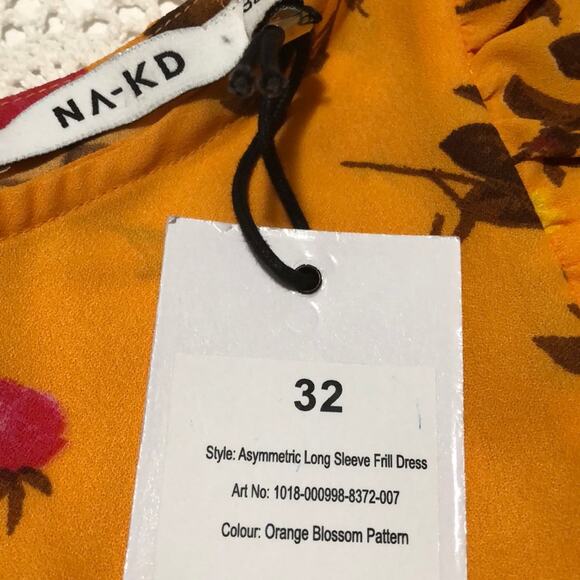 NA-KD Tangerine Floral dream Asymmetric Dress size 2 NEW - Picture 7 of 7